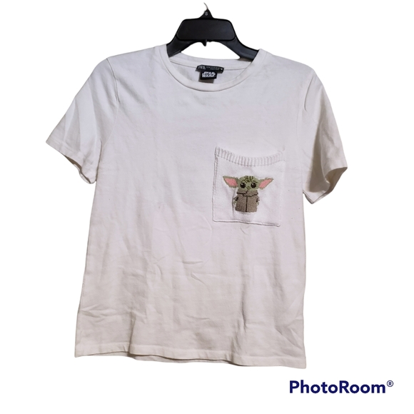 Zara Tops - Zara Star Wars embroidered The child Grogu white t-shirt medium